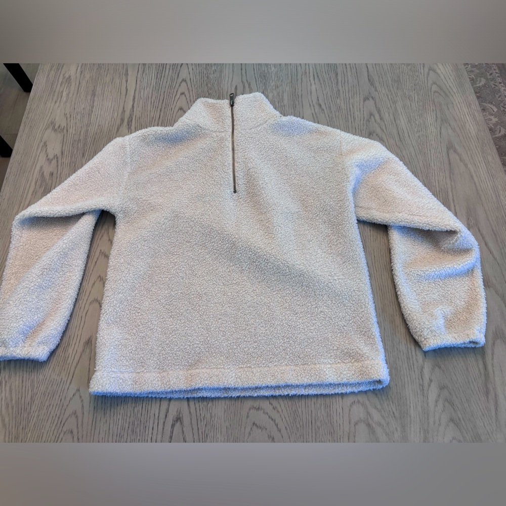Loft Half Zip Fuzzy Pullover In Oatmeal Size S